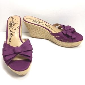 LIBBY EDELMAN Vixen Purple Grosgrain Ribbon Bow Platform Espadrille Slid…
